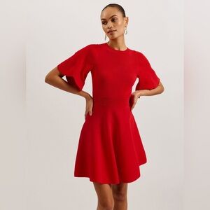 NWT! TED BAKER Oliviha Rib Engineered Skater Dress in Red/ Orange Size 2 (US 6)